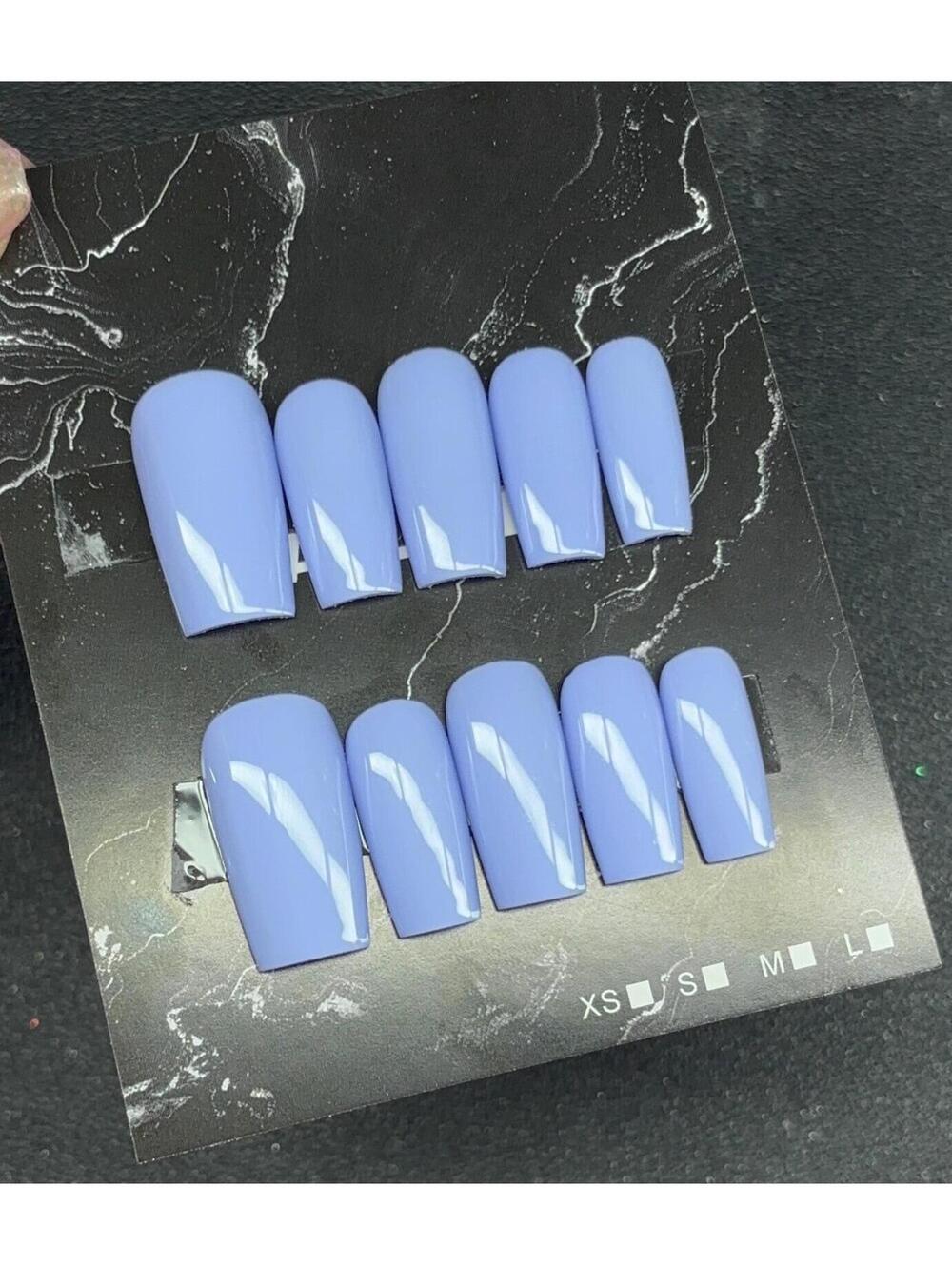 Medium square press on nails handmade custom periwinkle gel